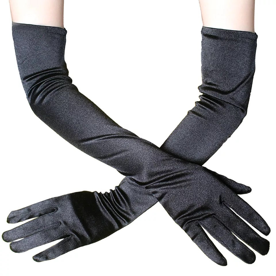 Long Satin Gloves (Black)