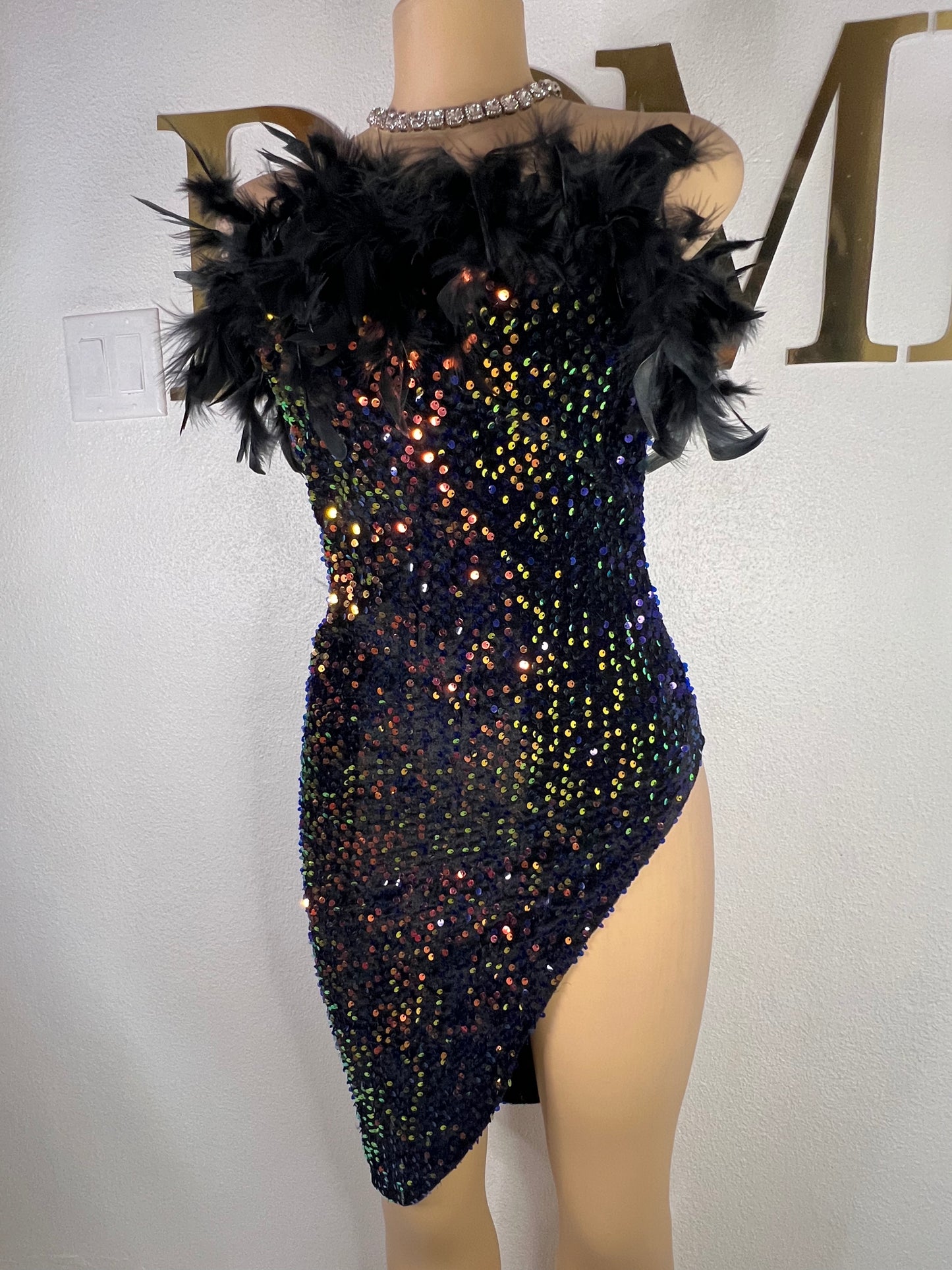 Kayla Feather Dress (Black)